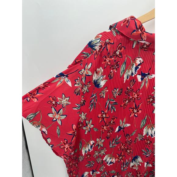 Only Necessities Button Up Top Women 3X Red/Pink Floral Georgette Pleated - Picture 8 of 8